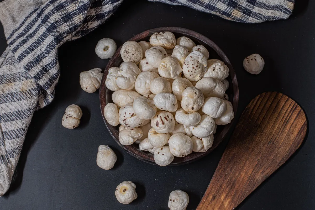 A bowl of roasted makhana (fox nuts)